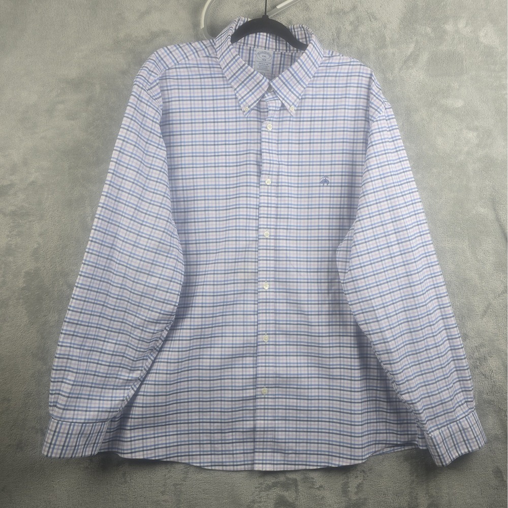 Brooks Brothers 1818 Dress Shirt Mens XXL Blue Check Button Down